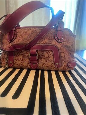 liz & co. Tan Satchel with Magenta Trim